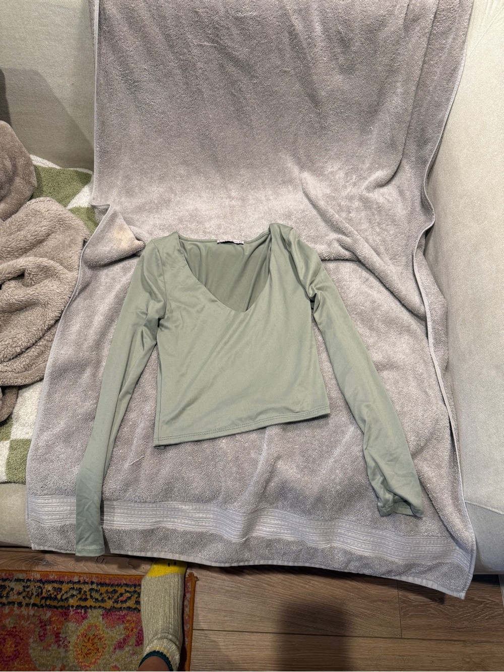 Sincerely Jules Sage Green Long Sleeve V-Neck Crop Top